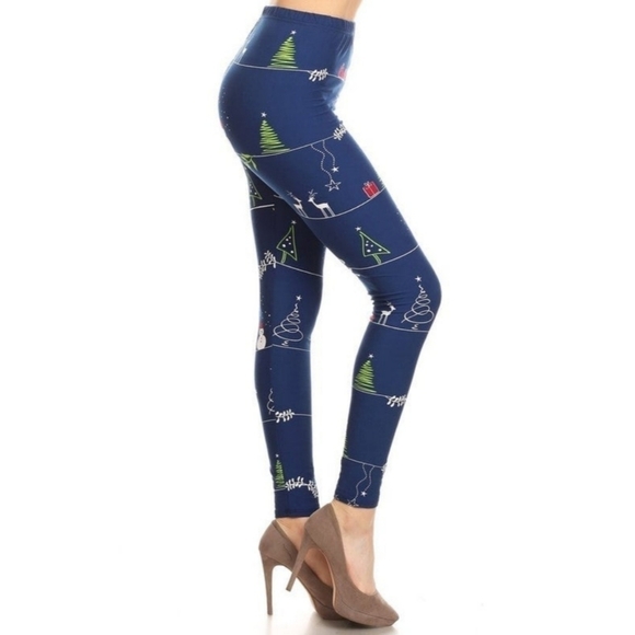 LEGGINGS DEPOT BLUE Christmas Tree Holiday Leggings Size Small Fits 10 NWT - Picture 2 of 5
